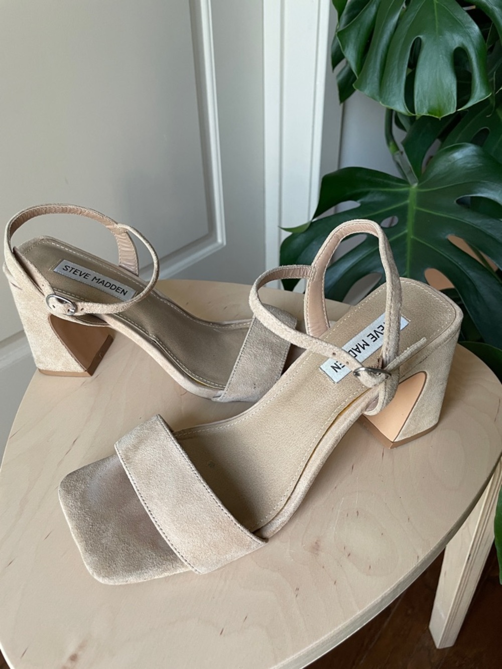 Steve Madden Nude Suede Block Heel Sandals